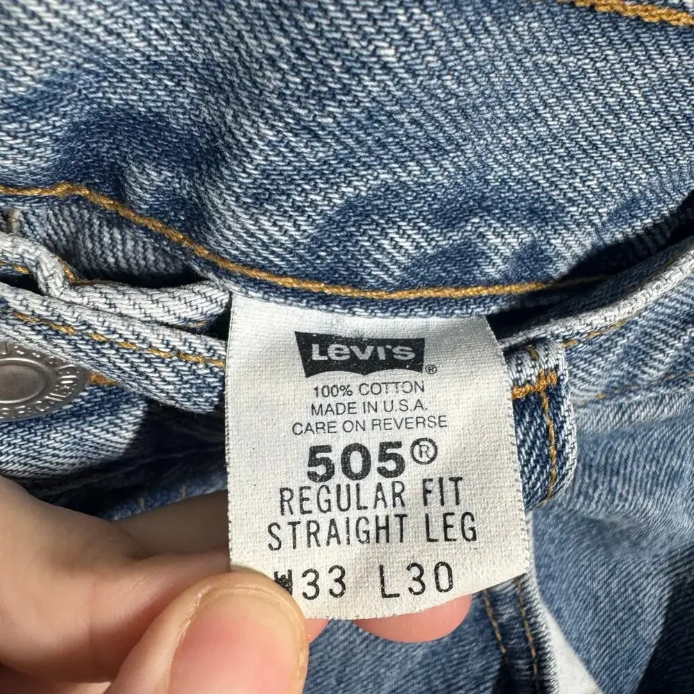 Levi's 505 Regular Fit Straight Vintage Jean Men 33x30 Blue Light Wash Cotton